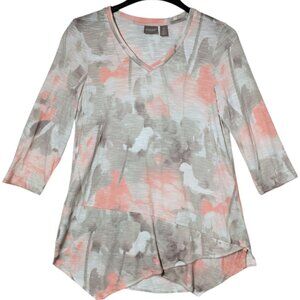 Chico's V-Neck 3/4 Sleeve Women's Top Size SMALL Pink Beige Stretch